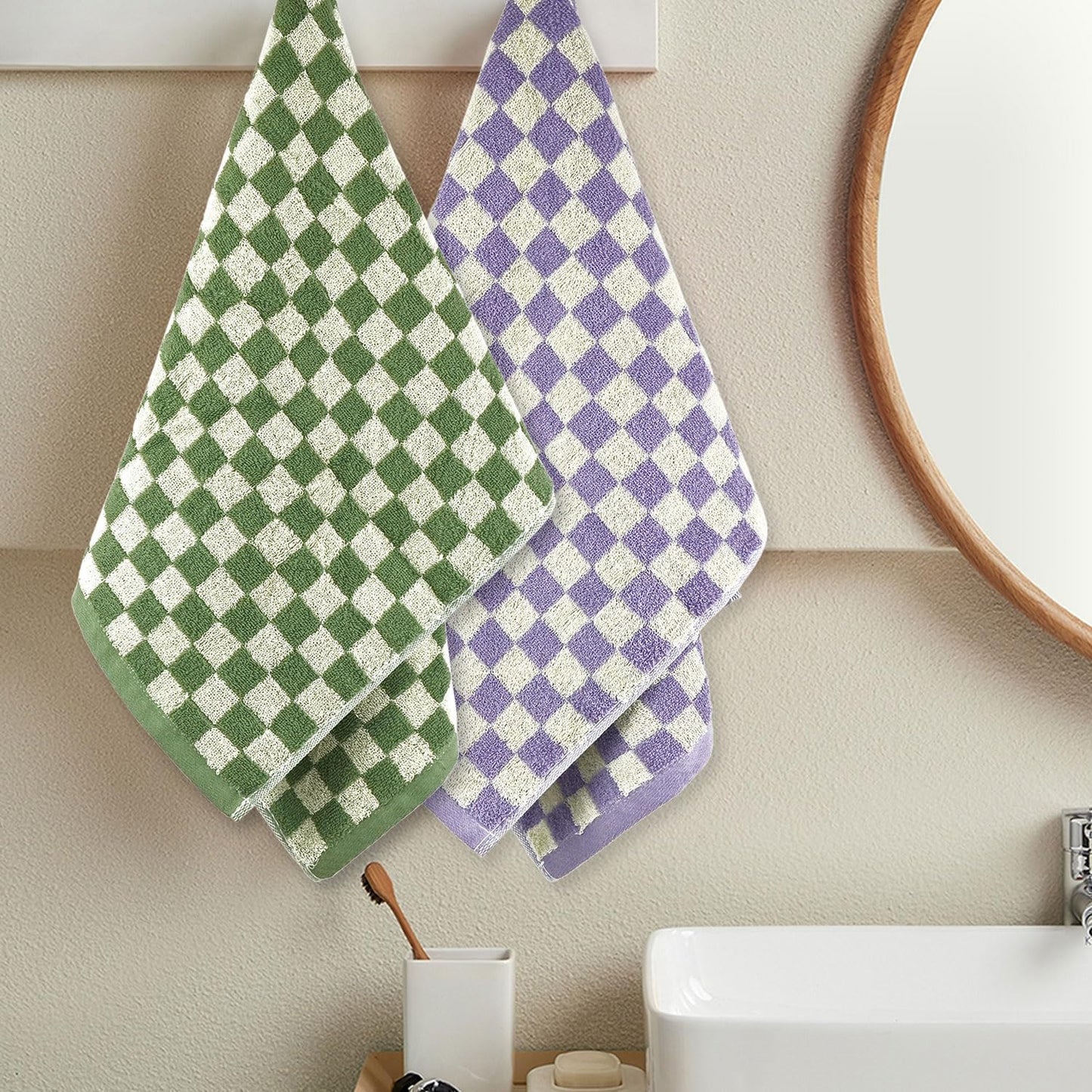 Jacquotha Hand Towels for Bathroom 4 Pack, Cotton Soft Absorbent for Face Spa Bath Gym Kitchen, Hand Towel Set Decorative Checkered, 13 x 29 Inches, 4 Colors