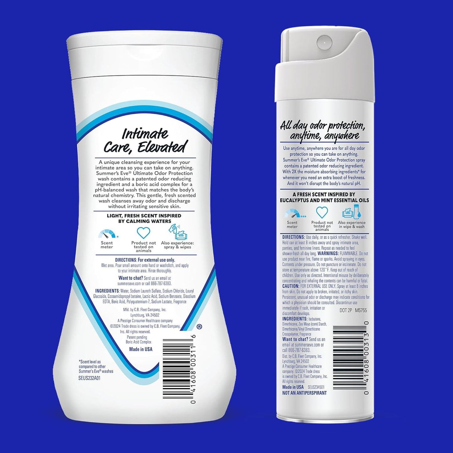 Summer's Eve Ultimate Odor Control Feminine Spray, 2 oz & Body Wash with Boric Acid, 15 Fl Oz