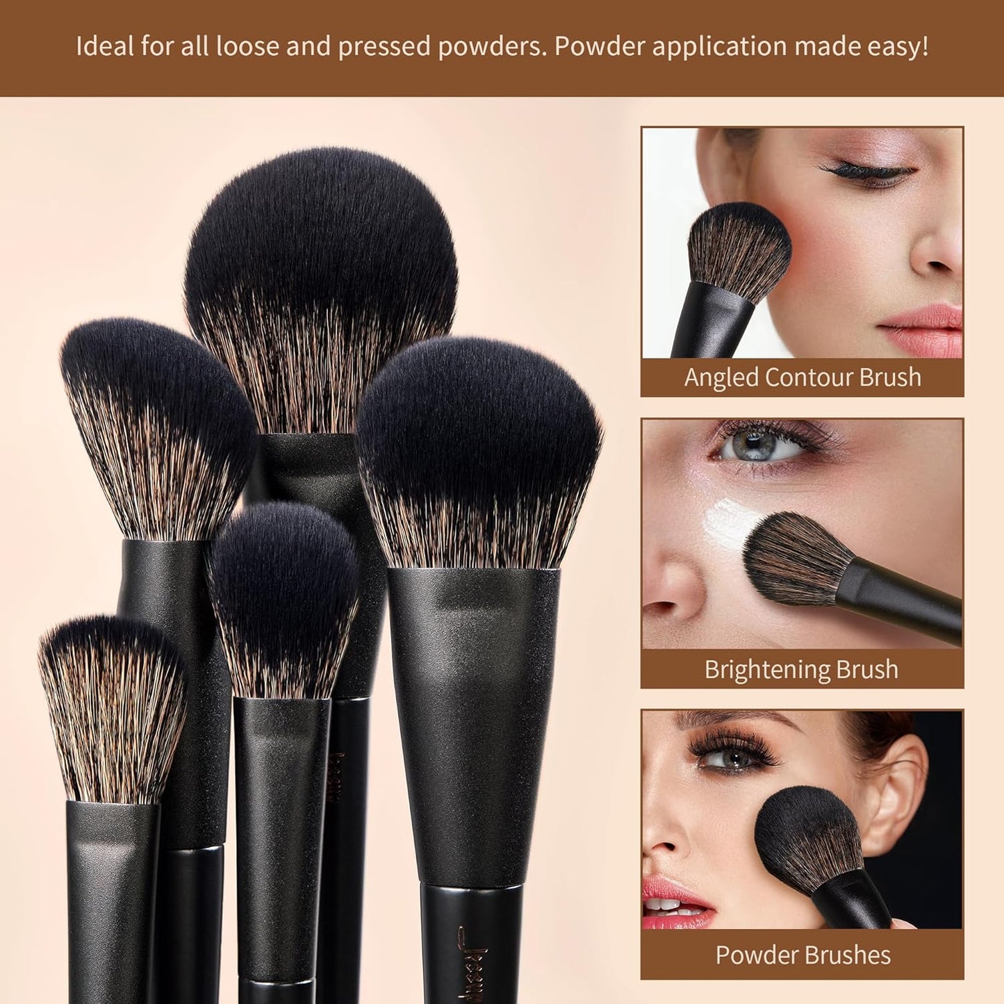 Jessup Makeup Brushes Set Jessup Make up Brushes 14Pcs Black Kabuki Foundation Eyeshadow Contour Concealer Powder Eyeliner Crease Eyebrow Blending Brush with Gift Box, T336-G