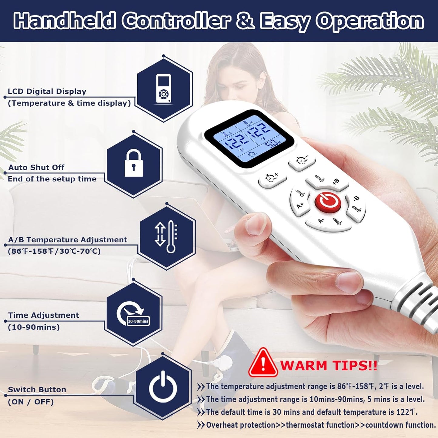 CAMECO 1 Pair Foot Heating Pad for Feet Neuropathy, Heated Foot Warmers for Women Men, Under Desk Plug in Foot Heat Therapy Pad for Feet & Ankles Plantar Fasciitis Pain Relief, 86-158℉ Temperature