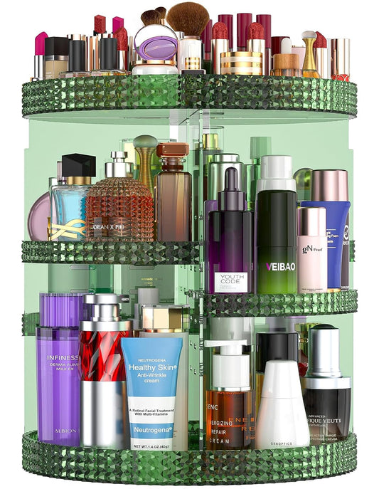 360 Degree Rotating Makeup Organizer for Vanity, Large Capacity Beauty Organizer, Adjustable DIY 7 Layers Perfume Organizer, Skincare Organizers Fits Cosmetics and Accessories(Emerald Green)