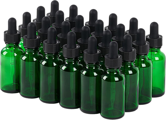 24 Pcs, 1oz Glass Dropper Bottle, Leakproof Tincture Bottles with Dropper, Green Reusable Eye Dropper Bottle for All Kinds of Liquids (Green, 1oz-24pcs)