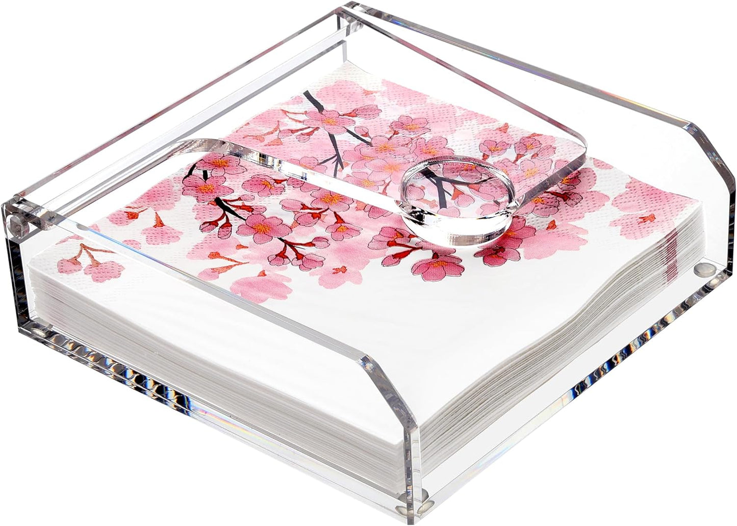 DINGHUO Acrylic Napkin Holder for Table, 7"x7" Clear Luncheon Napkin Holder with Weighted Arm, Flat Kitchen Paper Hand Napkin Dispenser, Suitable for Outdoor & Indoor