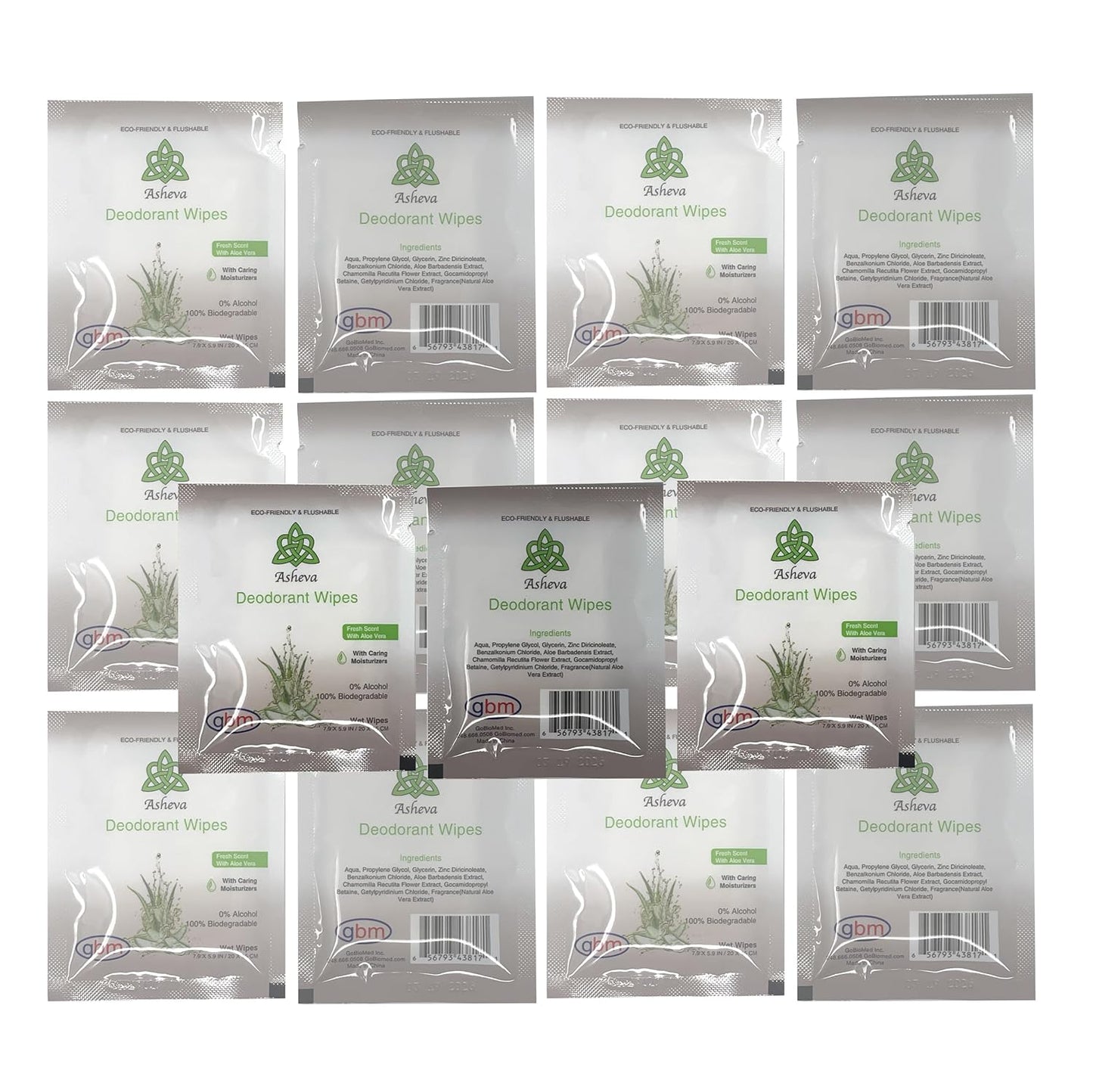 Asheva - Individually Packaged Deodorant Wipes - Box of 15 Wipes (Fresh Scent)