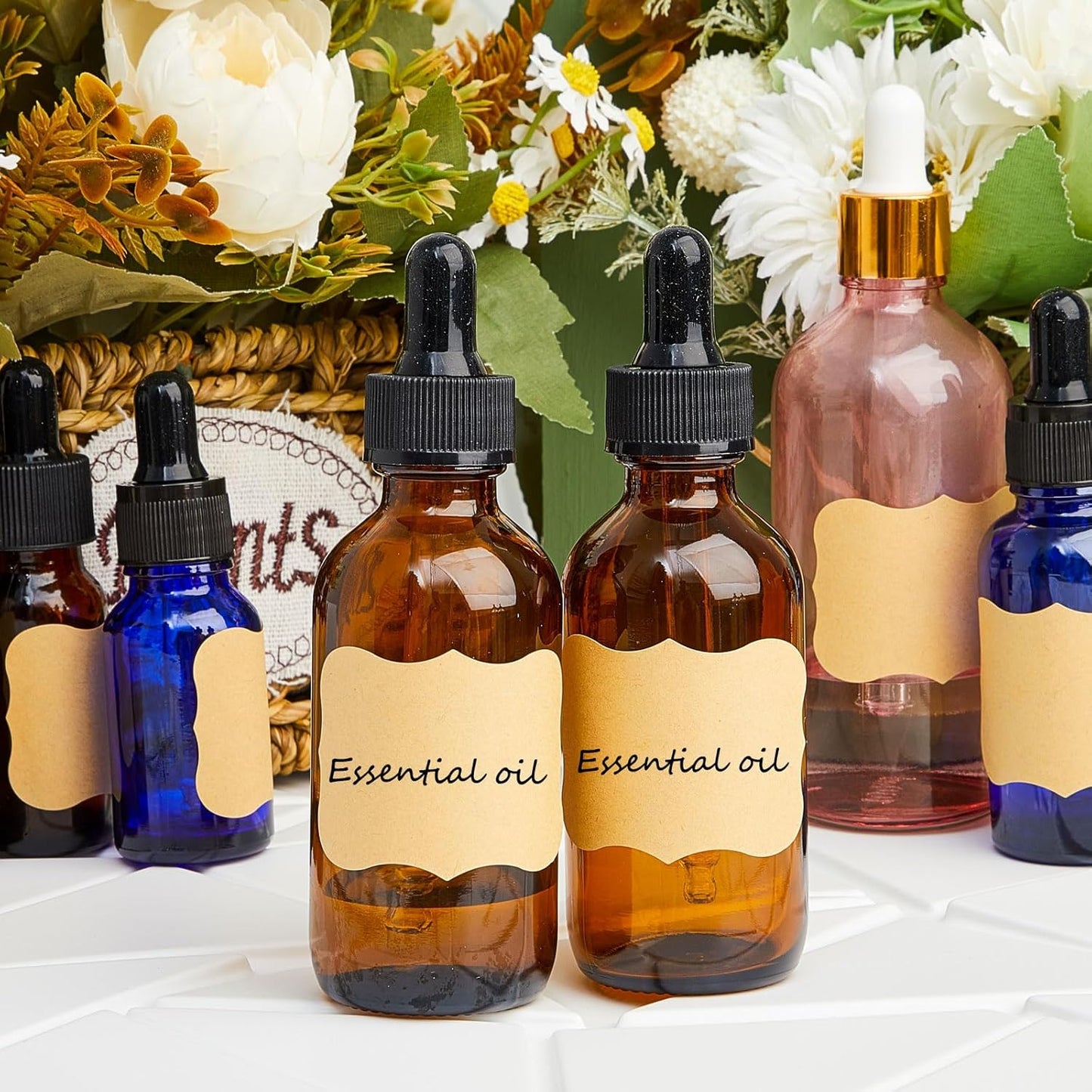 Lallisa 48 Pcs Glass Dropper Bottles with Eye Dropper Dispensers Lab Dropping Bottles with 4 Pcs Long Pipettes 4 Funnel and 80 Label for Travel Cuticle Massage Essential Oils Perfume (Amber,2 oz)