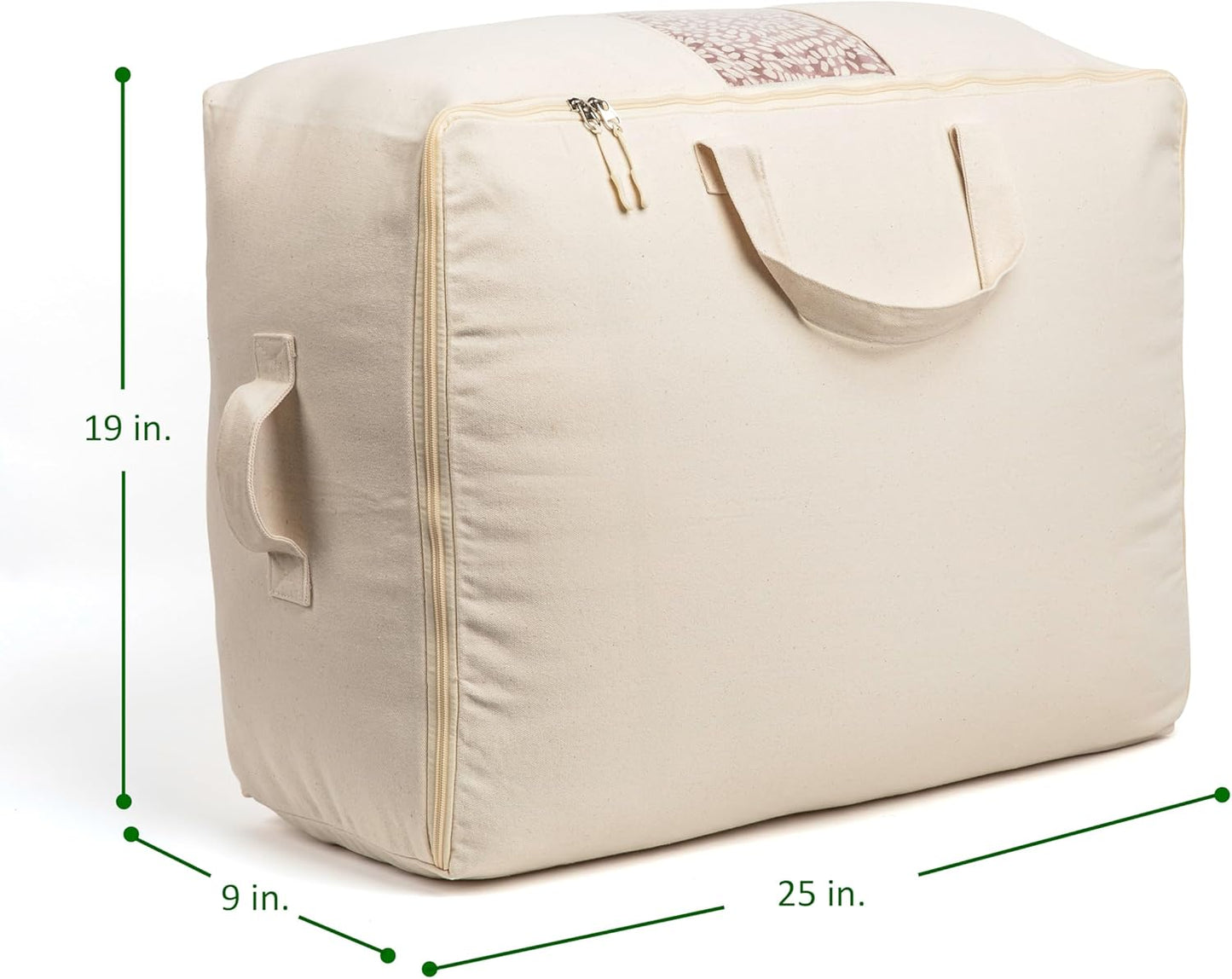Soft Canvas Storage Bags with Zipper. Thick Breathable, 1pc King/Queen Comforter Organizer. Four Carrying Handles and Window. Large 25x19x9in Bag for Sheets Blankets Bedding Pillows, Clothes