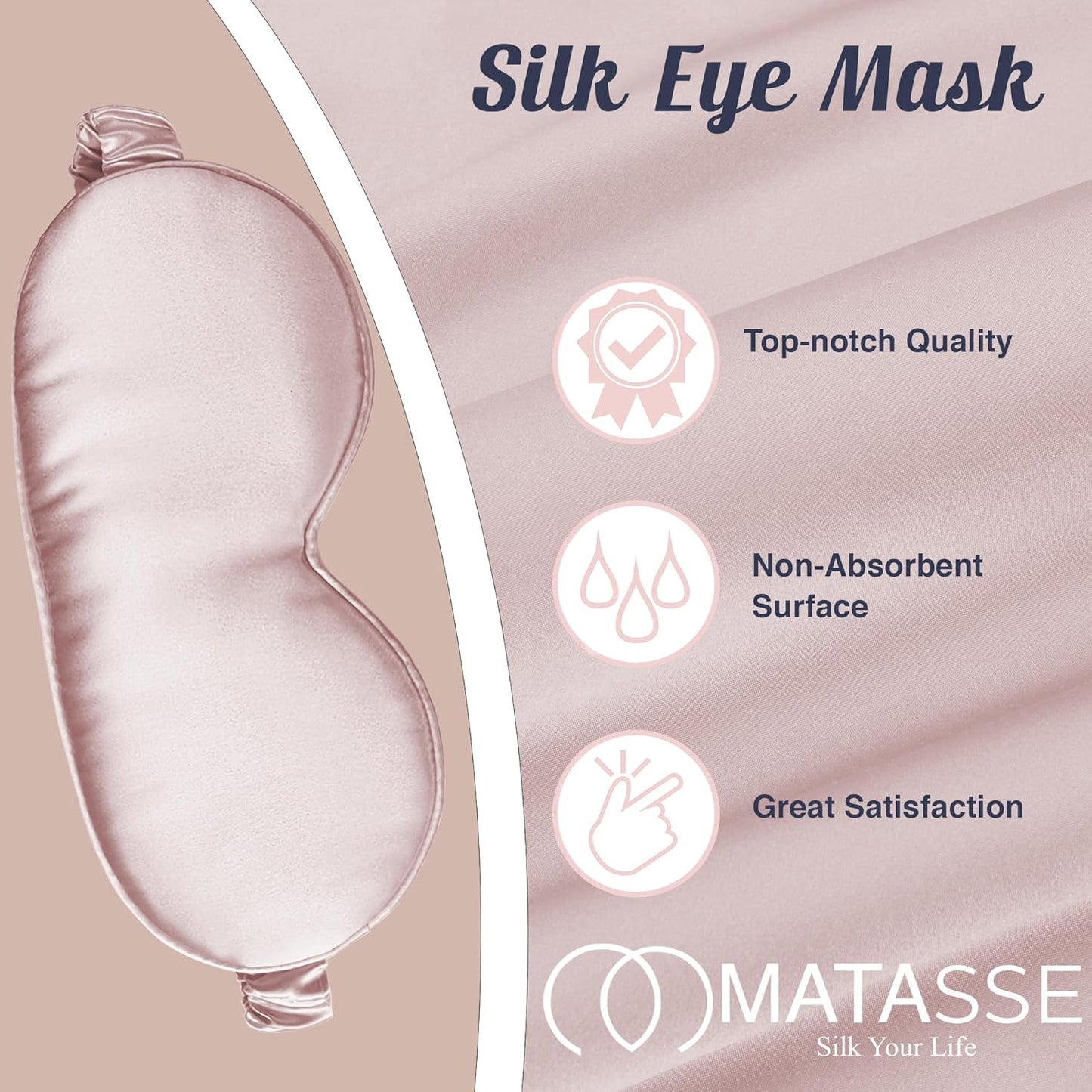 MATASSE Silk Eye Mask for Sleeping with Adjustable Elastic Band - 3D Contoured, Eye Cover Sleep Mask w/Genuine Mulberry Silk Including The Strap for Women, Men (Pink/Black)