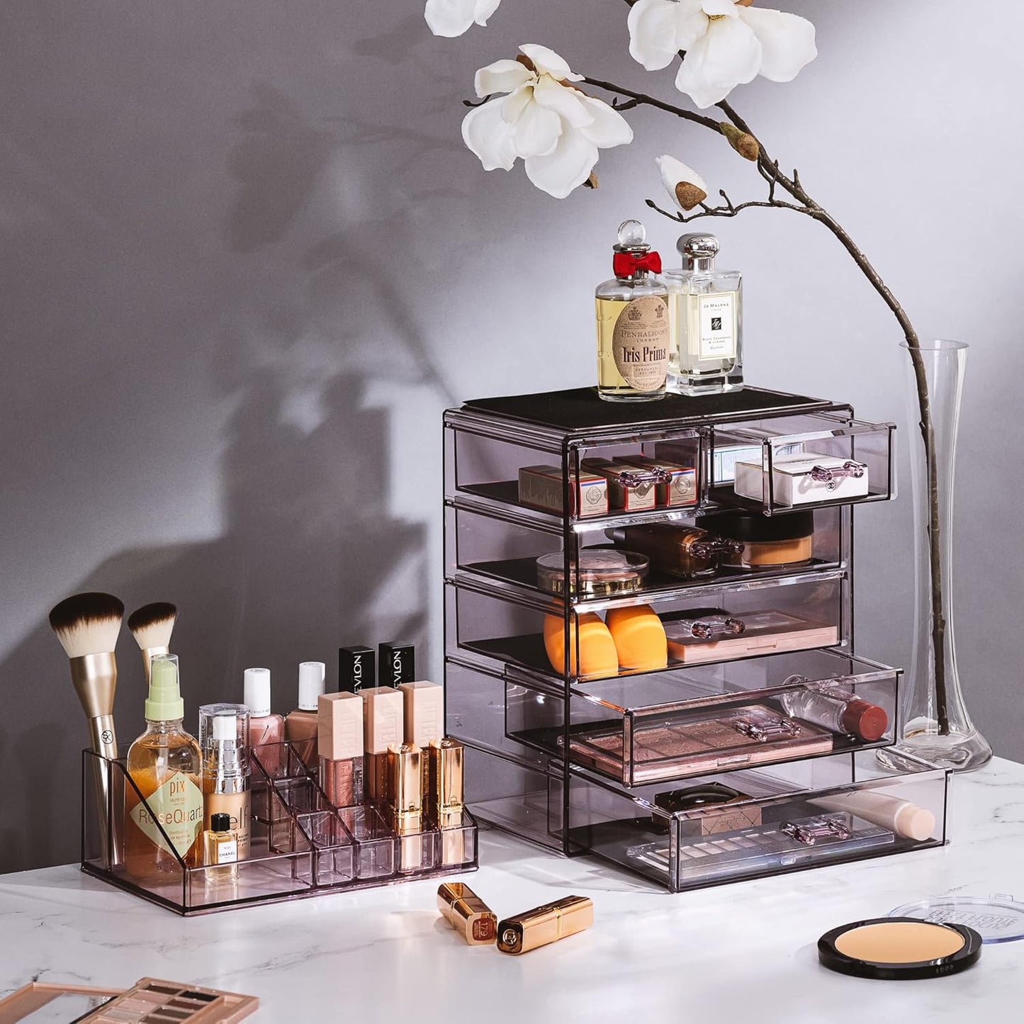 Sorbus Clear Cosmetic Makeup Organizer - Make Up & Jewelry Storage, Case & Display - Spacious Design - Great Holder for Dresser, Bathroom, Vanity & Countertop (4 Large, 2 Small Drawers) [Purple]