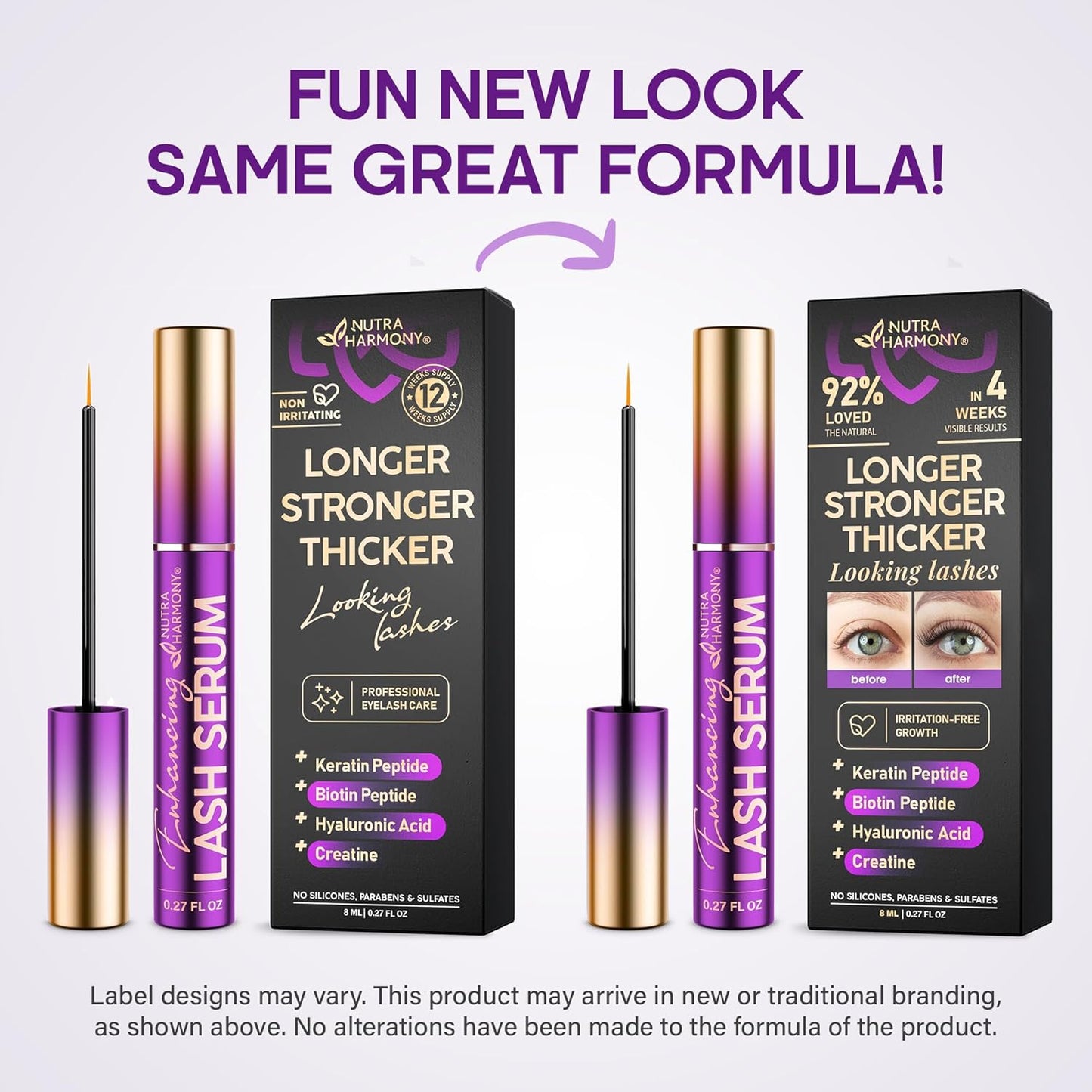 Lash Serum for Eyelash Growth – Pro Treatment with Keratin, Biotin & Peptides – Hyaluronic Acid, Creatine & Castor Oil – No Prostaglandins, Vegan, Non‑Irritating Formula for Longer, Fuller Lashes, 8ml