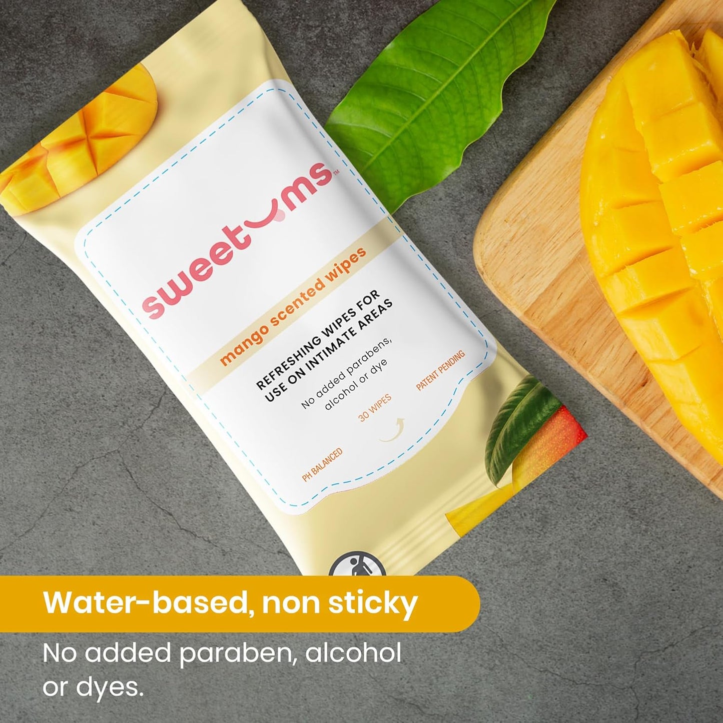 Mango Scented Daily Feminine Wipes for Women – pH Balanced Unflavored Intimate Wipes – Water-Based, Aloe-Infused, Gentle on Sensitive Skin – Vegan, No Alcohol or Dyes, Travel-Friendly - 30ct