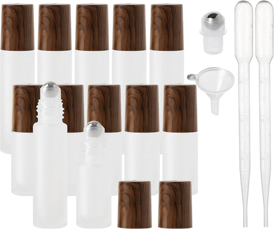 Essential Oil Roller Bottles, 12PCS (10ml & 5ml) Glass Perfume Roller Bottles with Funnel Opener and Dropper Beauty and Personal Care Tools