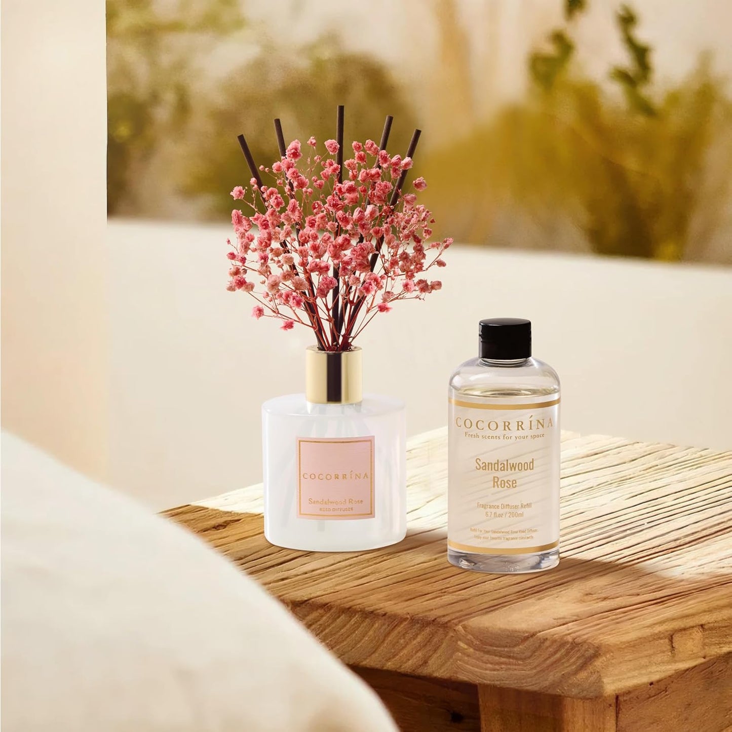 COCORRÍNA Refill - Sandalwood Rose 6.7 Fl.oz Reed Diffuser Refill with 8 Sticks