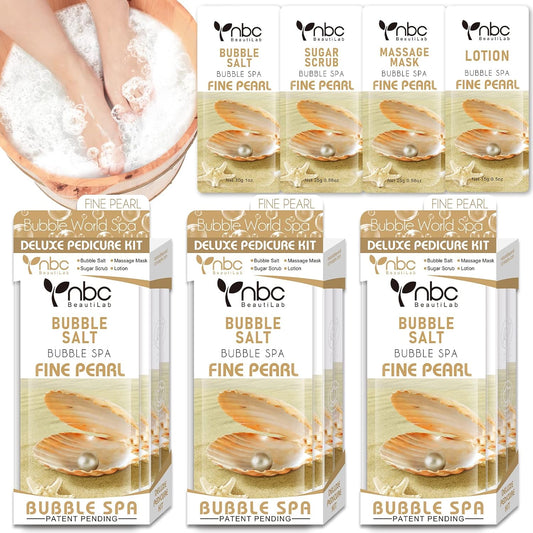 Pedicure Kit Foot Soak Set: Bubble Salt, Sugar Scrub, Massage Mask, Massage Lotion in a Box, 4 Step Foot Spa Kit for Dry Feet,Tired Feet（3 Set Pearl)