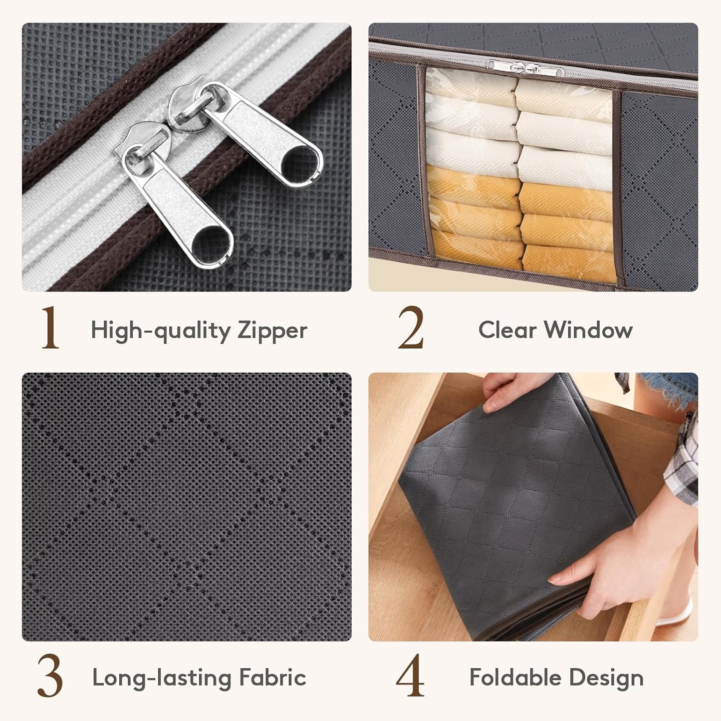 Lifewit 4 Pack Clothes Storage Bag, Foldable Storage Bin Closet Organizer with Reinforced Handle, Sturdy Fabric Blanket Storage with Clear Window, Storage Containers for Clothing, Bedding, Gray