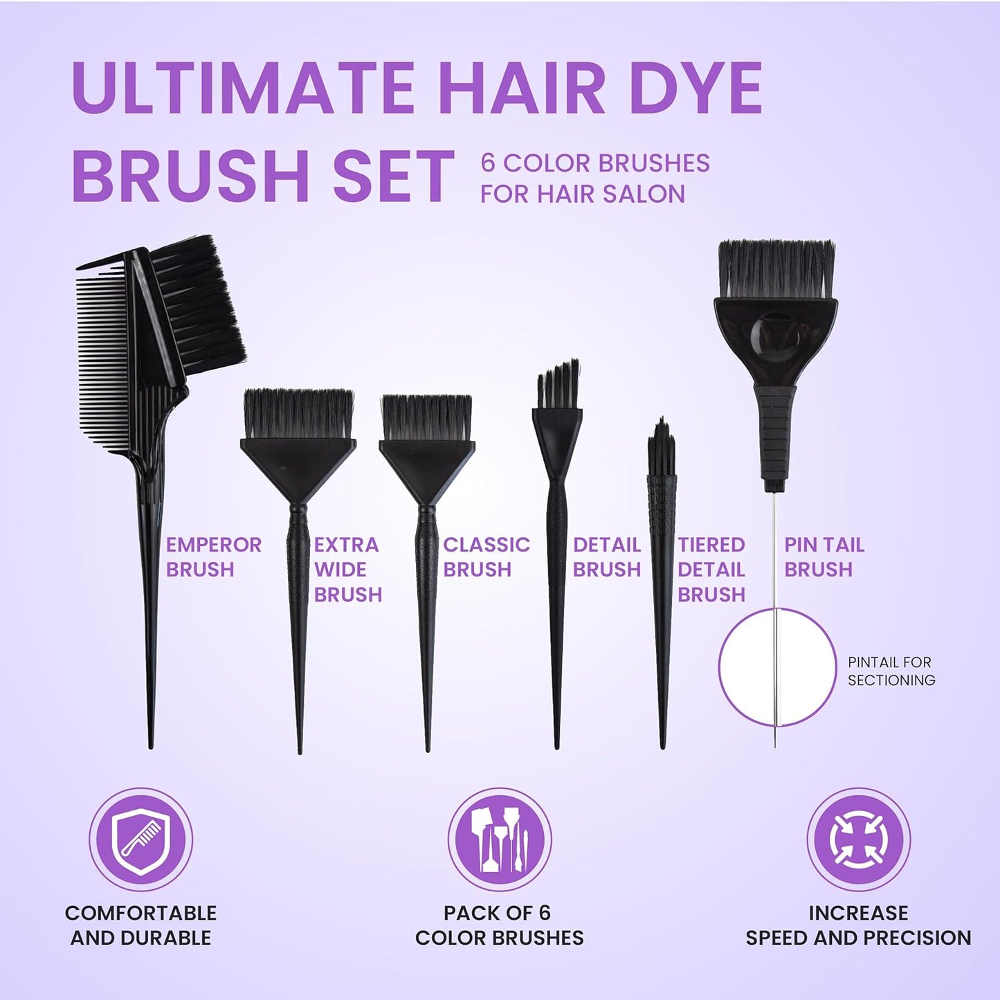 Ultimate Hair Dye Brush Set - 6 Color Brushes for Hair Salon - Hair Color Brush Applicator Set - Balayage Brush - Hair Tint Brush - Hair Dying Brush - Hair Coloring Kit
