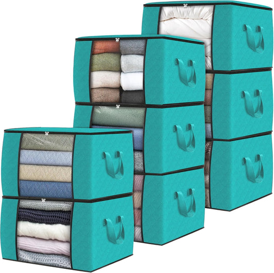 Fab totes 8 Pack Clothes Storage, Foldable Thick Fabric Blanket Storage Bags, Containers for Organizing Bedroom, Closet, Clothing, Comforter,Closet Organization with Handle,Green