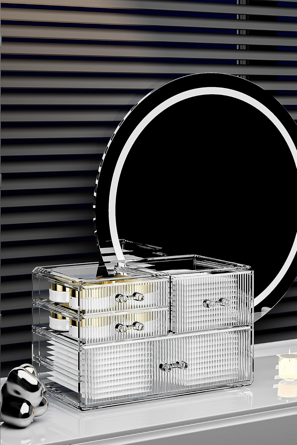 ZHIAI Stackable Storage Drawers, Acrylic Bathroom Counter Organizer Clear Makeup Organizers for Vanity, Kitchen Cabinets, Bathroom, Undersink, Home Organization and Storage (4 Drawers, Pattern B)