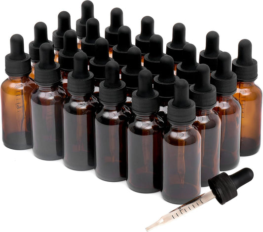 24 Pack,1oz Glass Dropper Bottle, Amber Tincture Bottles with Dropper,Pretty Finish for All Kinds of Liquids,Oil Bottles for Hair- Stronger Suction ideal for Leakproof Travel