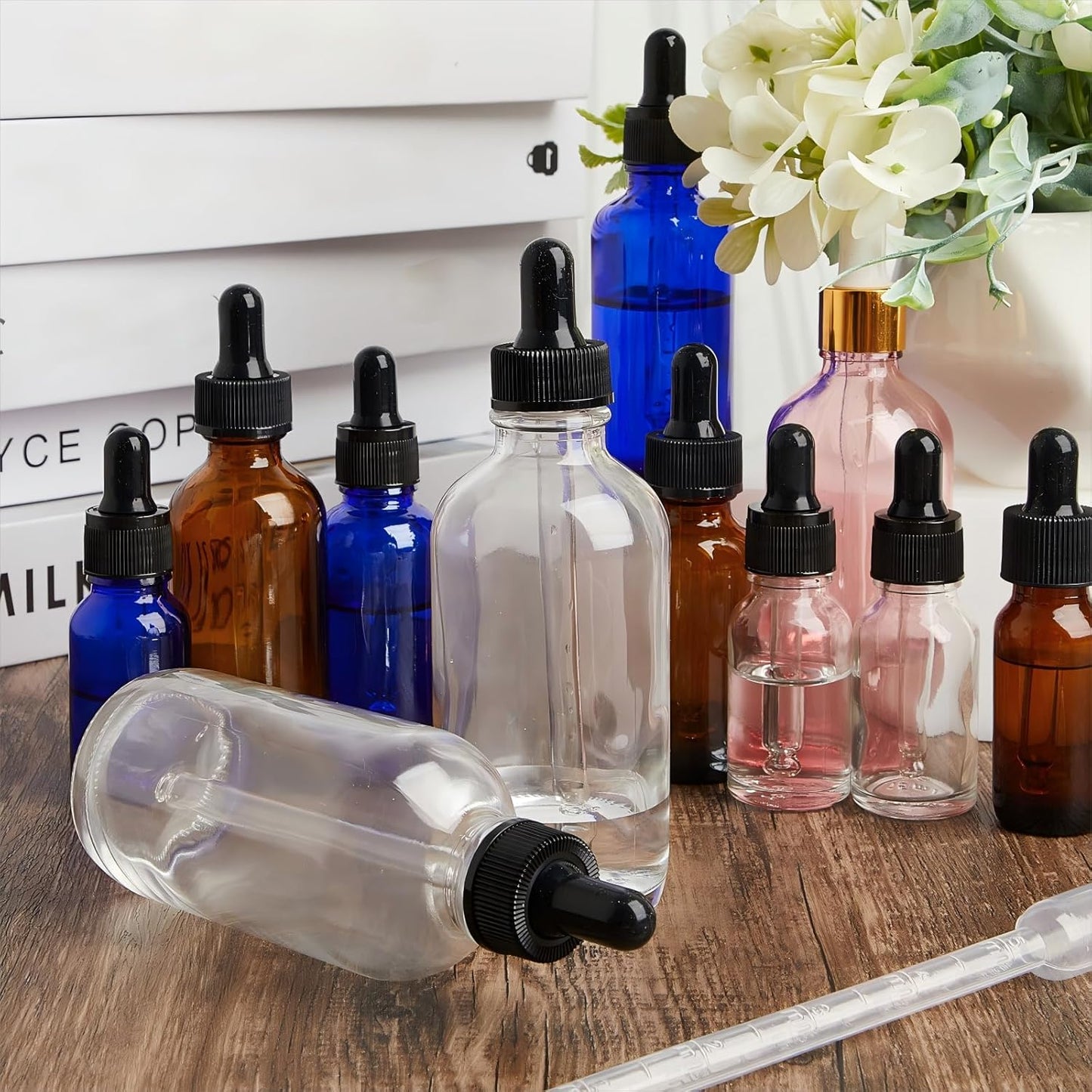Lallisa 48 Pcs Glass Dropper Bottles with Eye Dropper Dispensers Lab Dropping Bottles with 4 Pcs Long Pipettes 4 Funnel and 80 Label for Travel Cuticle Massage Essential Oils Perfume (Clear,4 oz)