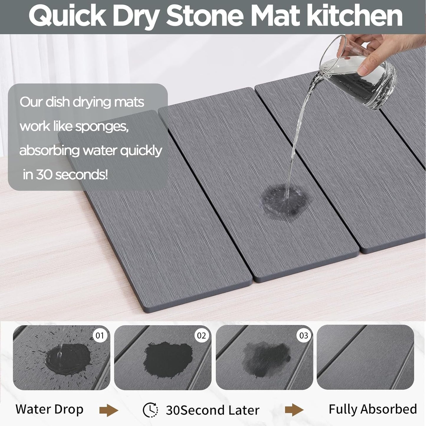 2PCS Stone Drying Mat for Kitchen Counter, Stone Dish Drying Mat - Diatomite Water Absorbing Drying Stone for Kitchen Counter Mat, Quick Dry Stone Mat Kitchen for Cups Dishes Bottles.