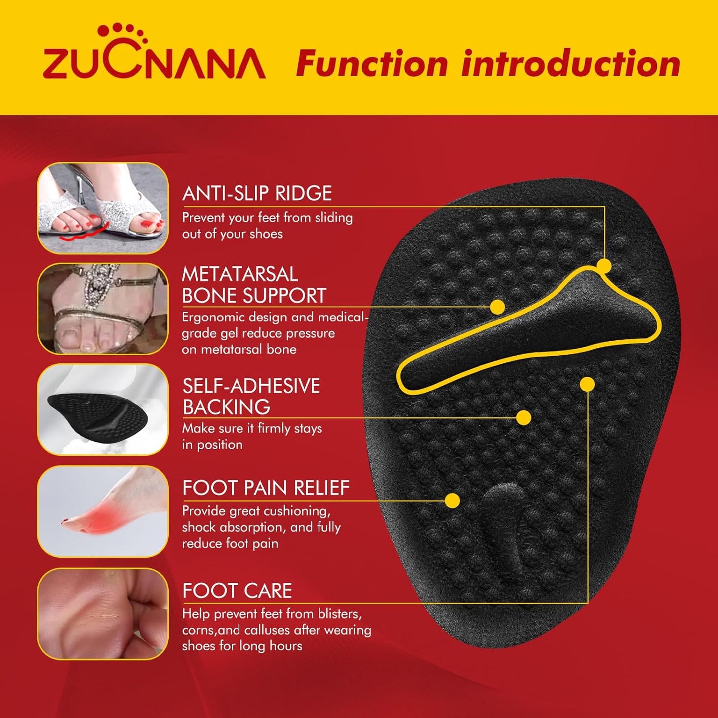 Ball of Foot Cushions, Metatarsal Pads Women, Non Slip Heel Pads for Women Shoes Too Big (4 Pairs), Shoe Cushions Heel Grips Liner Prevent Blisters & Slipping (Beige+Black)