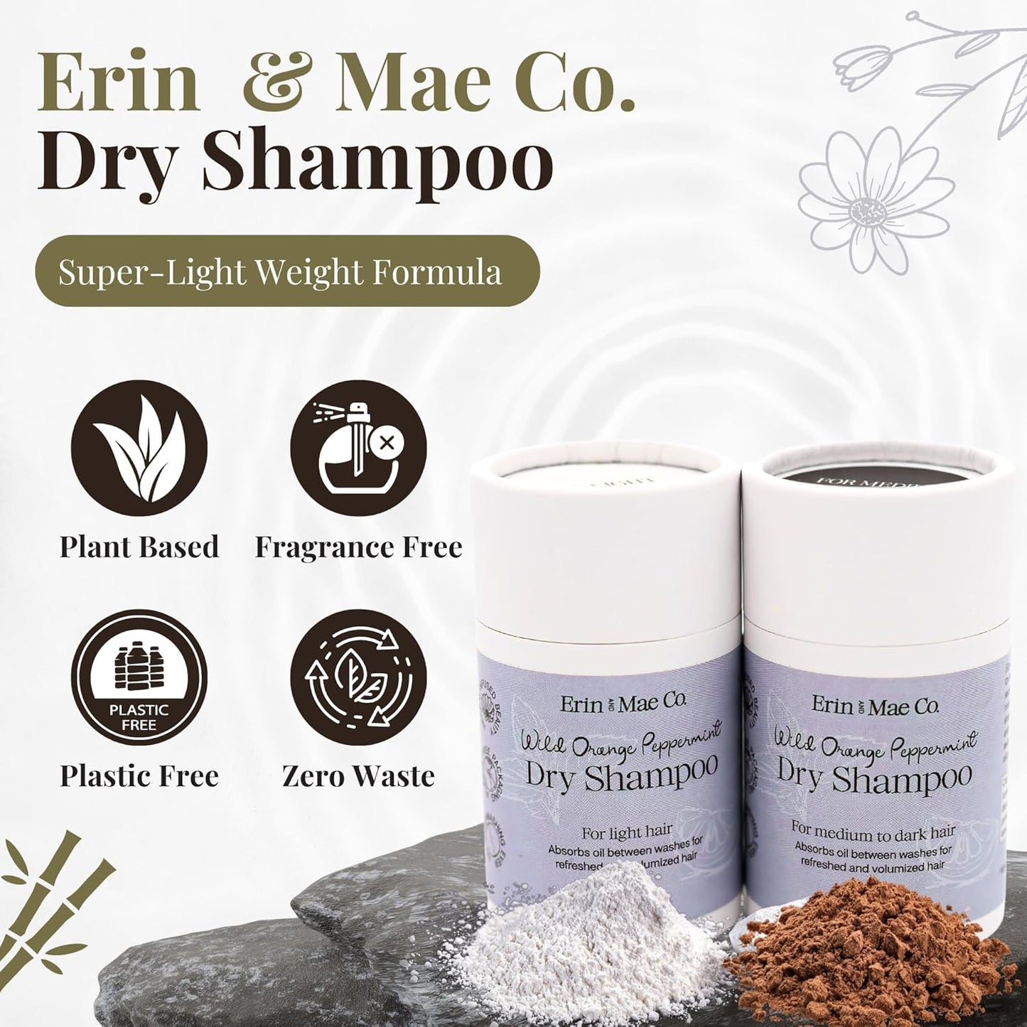 Dry Shampoo Powder | Natural Refreshing Non-Aerosol Organic Shampoo For Women & Men | Artificial Fragrance Free With Less Grease | Travel Size Eco-Friendly Paper Shaker Tube | Medium Dark Hair - 2oz