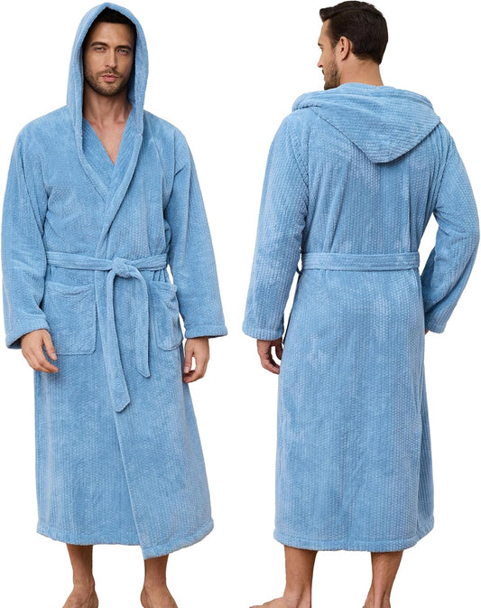 Men's Bathrobes with Hood, Soft Long Towel Robe for Men - Super Absorbent Quick Dry yet Warm