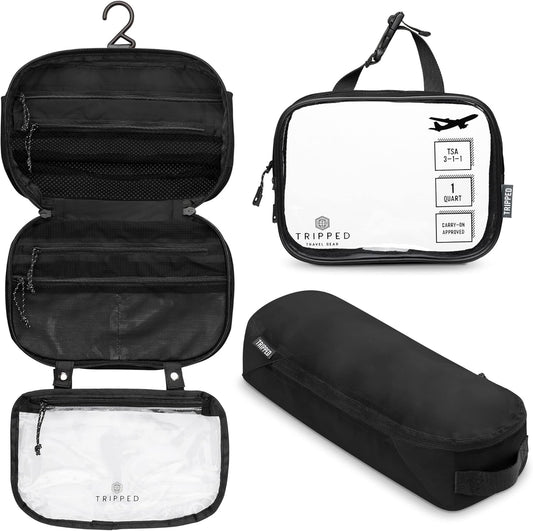 Toiletry Bag Kit Set: Hanging Travel Toiletry Bag + 311 TSA Cosmetic Liquid Bag + Ultralight Accessory Organizer Pouch
