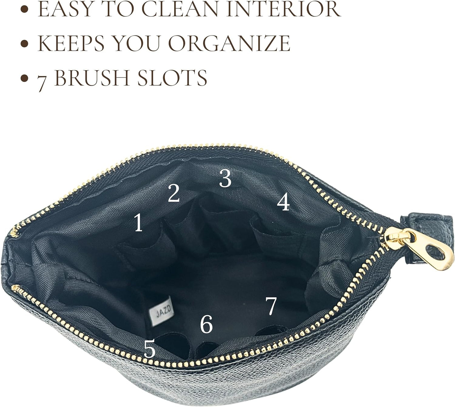 JAZD Convertible Travel Makeup Brush Bag, Stand-Up Brush Holder Pouch For Easy Access, Cosmetic Case Organizer (BLACK)