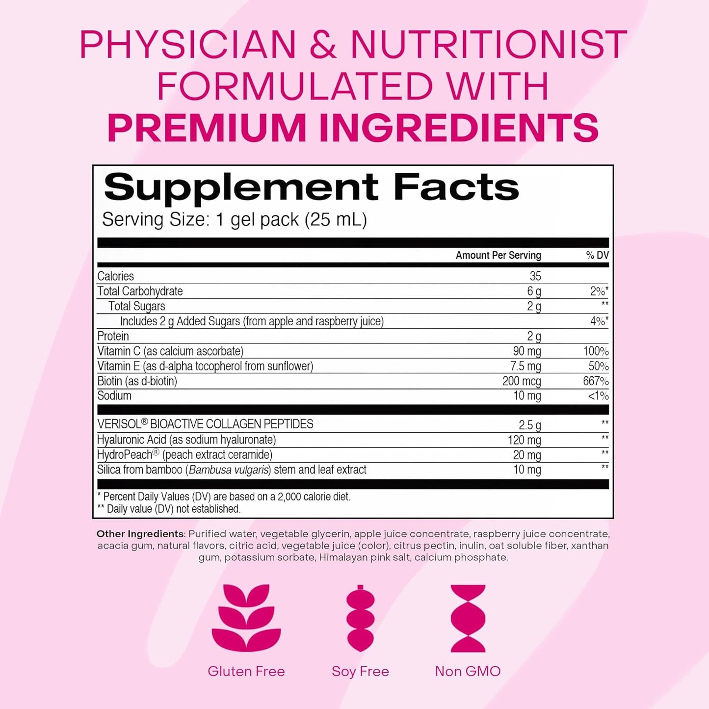 Healthycell Vibrant Hair Skin & Nails Daily Liquid Supplement - Beauty Supplements with Hydrating Nutrients & Essential Vitamins - Collagen, Biotin & Hyaluronic Acid - 30 Gel Packs