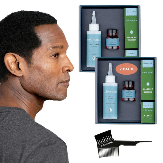 Hair & Beard Color for Full Gray Coverage 2 pack - Soft Ash Black - Ammonia-Free Complete Men’s At-home Beard & Hair Dye Kit, Professional-grade Permanent Hair Color (2.1)