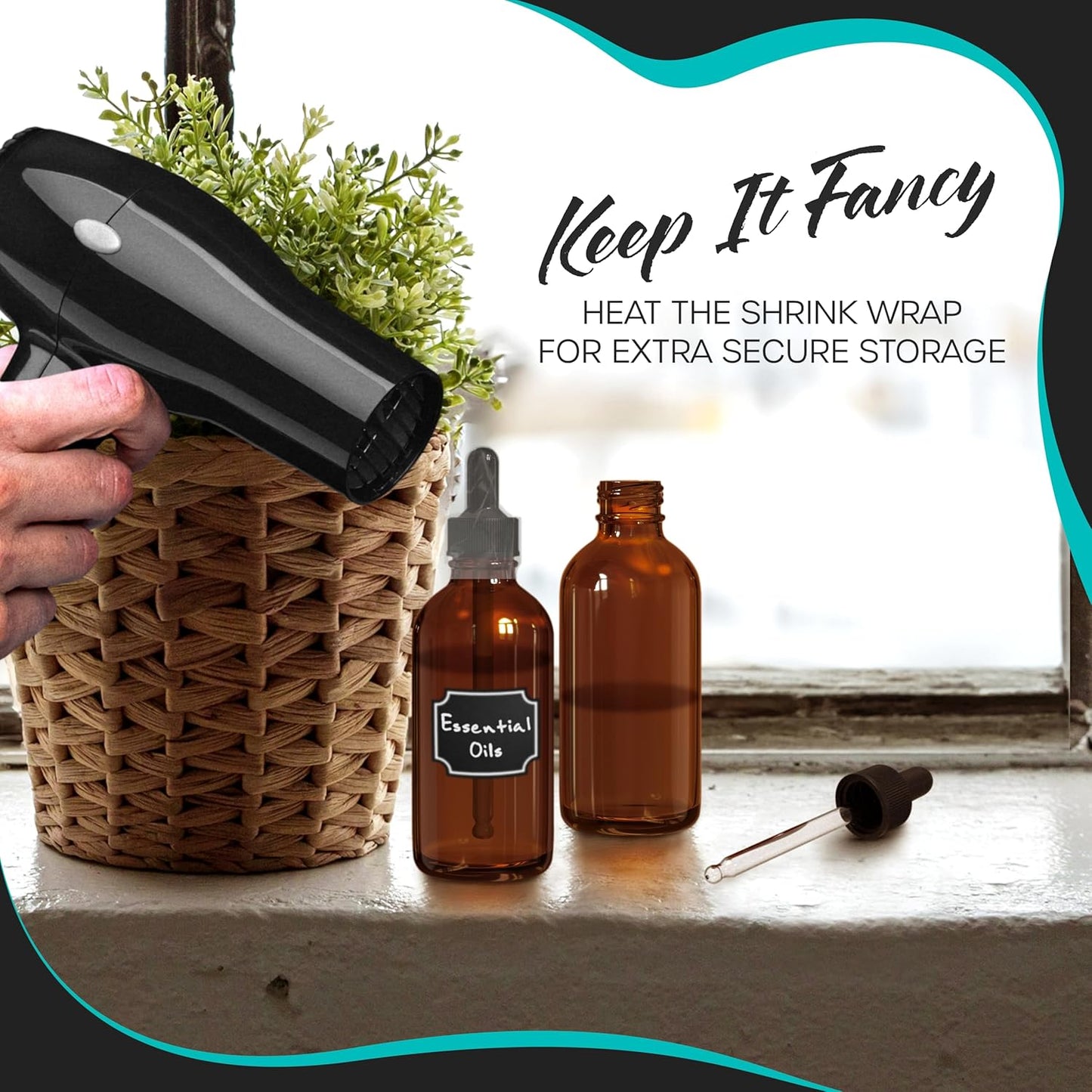 Nevlers 4 oz Amber Glass Dropper Bottle 24 Pack | Glass Tincture Bottles with Dropper for Oils, Medicine & Serums | Leakproof Amber Bottles Set w/Label Stickers, Marker, Funnel, Brush & Shrink Wrap