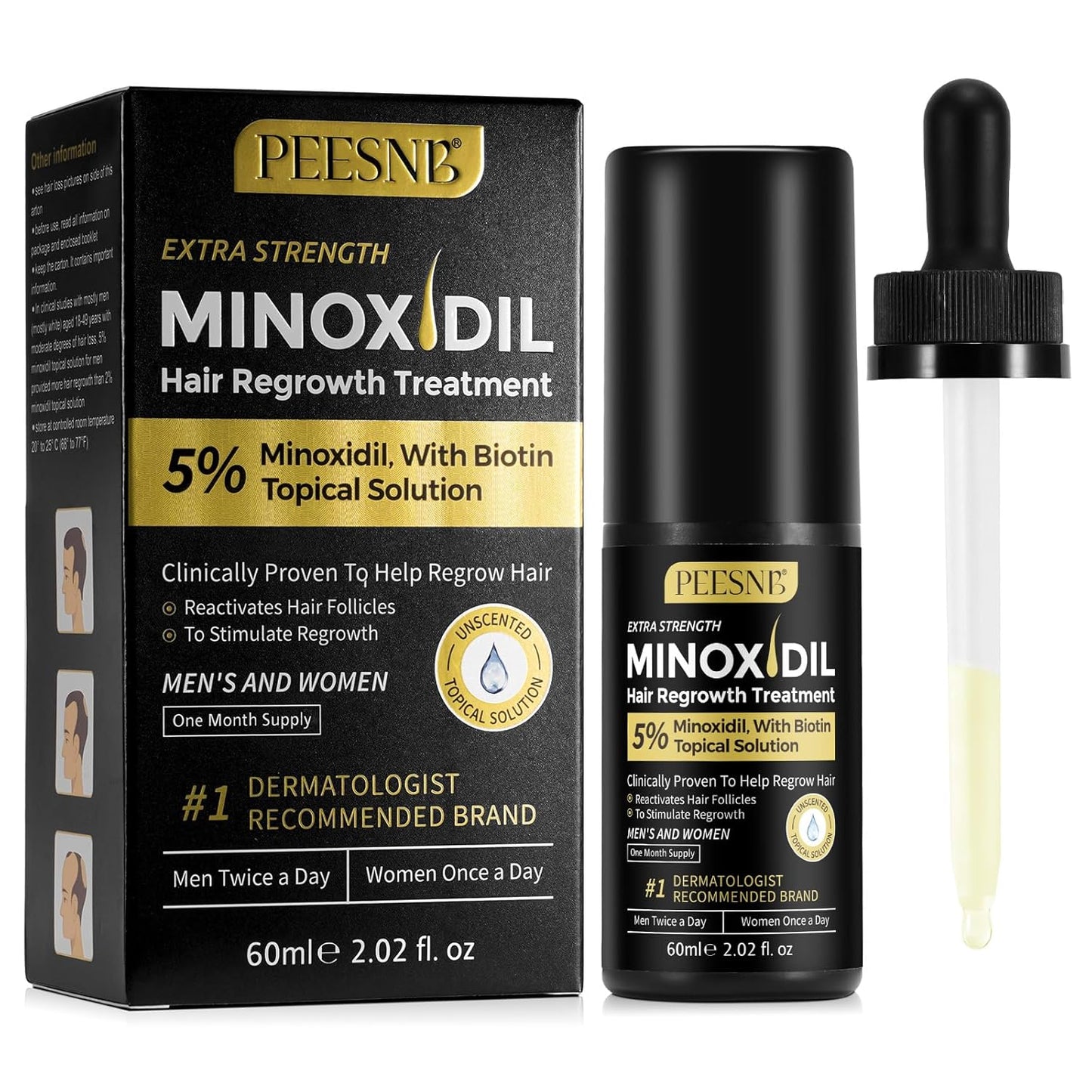 5% Minoxidil for Men and Women Hair Growth Serum, Biotin Hair Growth, Hair Regrowth Treatment for Scalp Hair Loss Hair Thinning for Thicker Longer Fuller Healthier Hair (Pack of 1)
