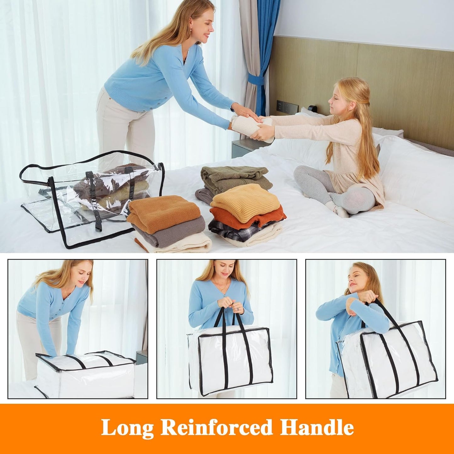 Vieshful 5 Pack Clear Comforter Storage Bag, 60L Clothes Storage Bag with Zipper Closet Organizer, Plastic Storage Containers Moving bags for Comforter, Blanket, Bedding, Duvet, Toys