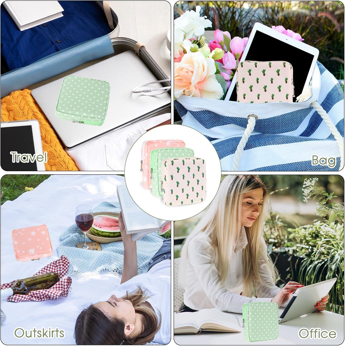 Jeffdad 3pcs Sanitary Napkin Storage Bag, Portable Reusable Menstrual Pads Bags Women Tampon Bags Feminine Products Bag Period Kit Bag (Type Two)