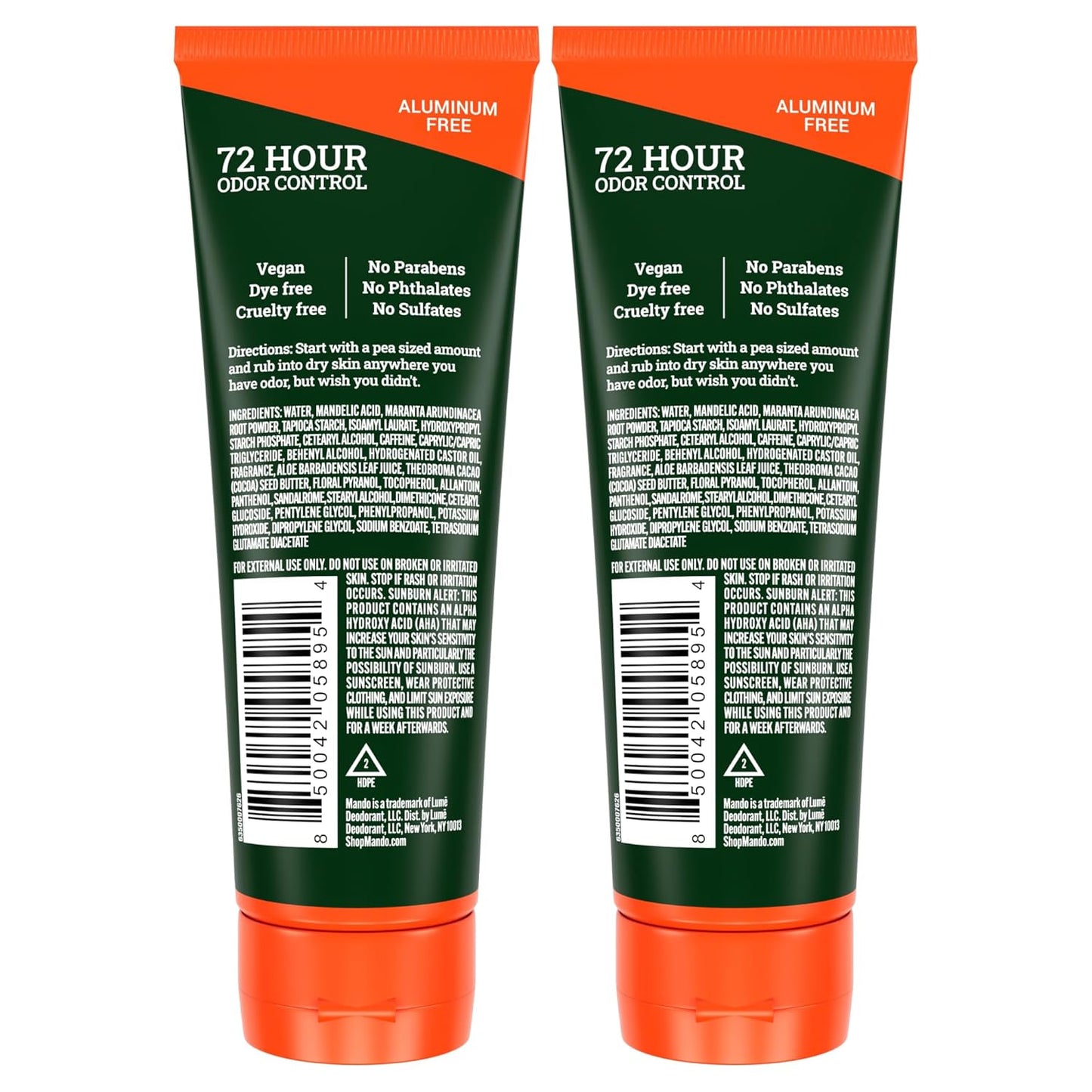 Mando Whole Body Deodorant For Men - Invisible Cream - 72 Hour Odor Control - Aluminum Free, Baking Soda Free, Skin Safe - 3 Ounce Tube (Pack of 2) - Clover Woods