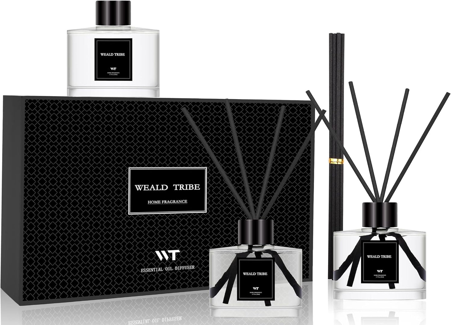 Reed Diffuser Set of 3 for Bathroom Air Fresheners, Oil Diffuser Sticks | Fresh Linen, Ocean, Eucalyptus & Mint Scent(1.7 fl oz Each Pack) Fragrance with 12 Sticks Defusers | Shelf Decor