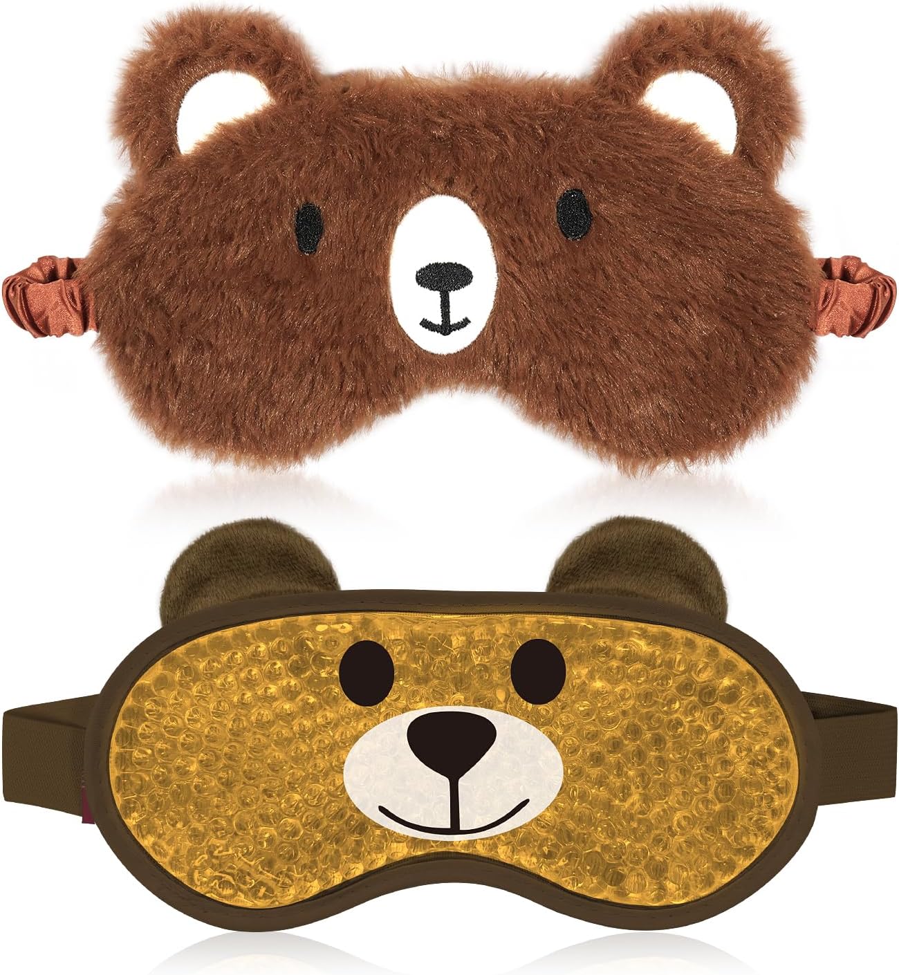 Cooling Eye Mask and Sleep Mask Eye Cover Girls Boys Birthday Cute Teens Woman, Cold Warm Eye Compress for Dry Eyes Spa at Home Travel Plush Blindfold Sleeping Unicorn Bear Cat Brown