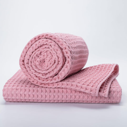 Luxury Japanese Cotton Waffle Bath Towel | Plush, Absorbent, and Quick Dry | Free Storage Bag Included (Sakura Pink, Bath Towel (2 Pack))
