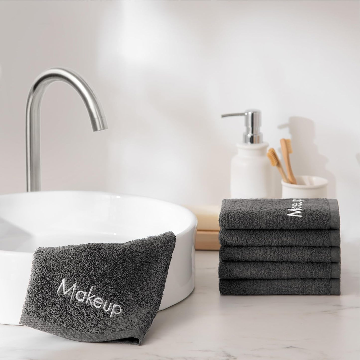 Arkwright Makeup Towels - Bulk Case of 144 - Soft & Gentle Cotton Washcloth Face Make Up Remover, Reusuable Eraser Cloth Essentials for Hosts & Artists, 13 x 13 in, Grey