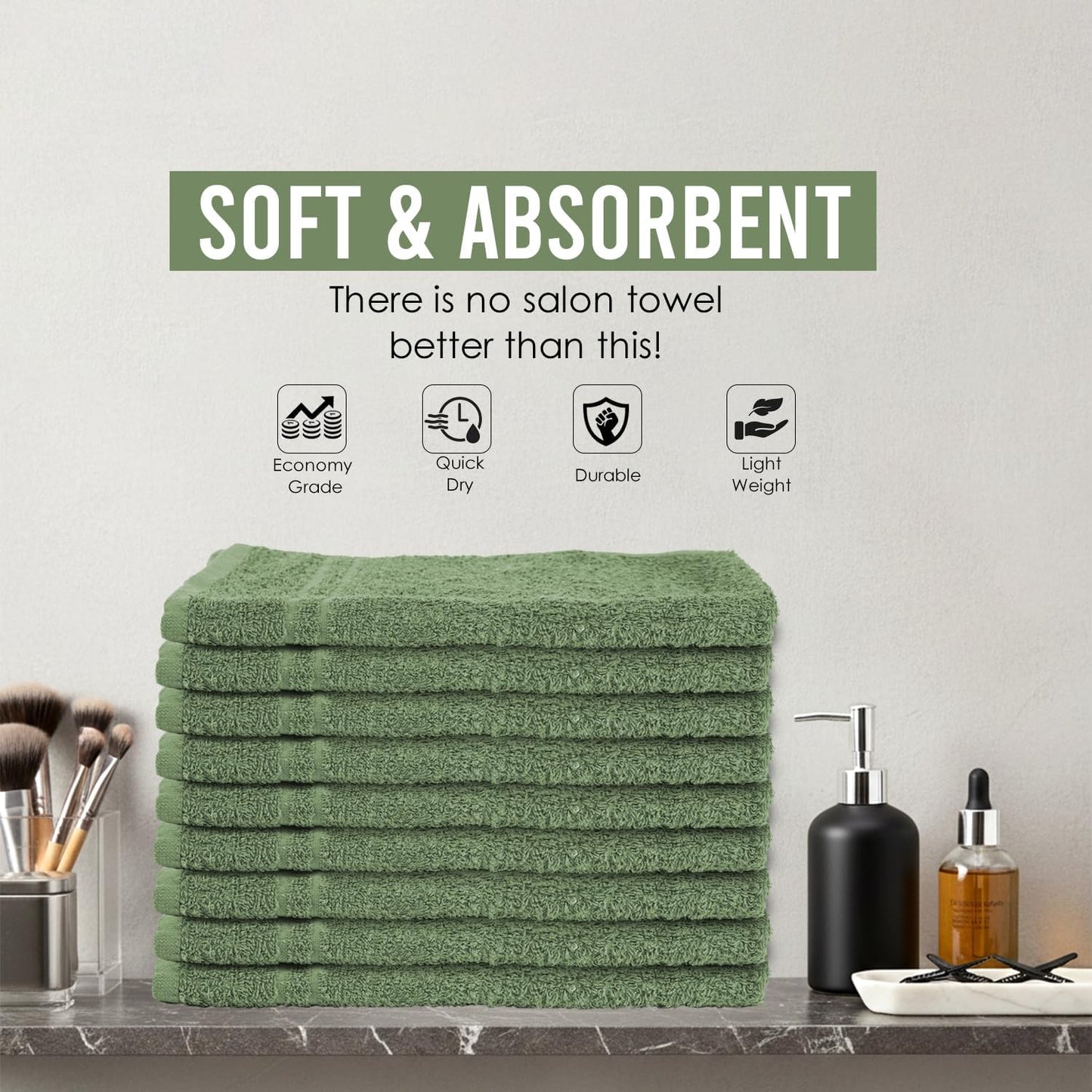 24 Pack Green Hand Towel 100% Cotton Spa Towel – 16x26 inches Highly Absorbable Facial Towels Gym, Hair Towel and Face Towel Bulk Small Towels (Not Bleach Proof)