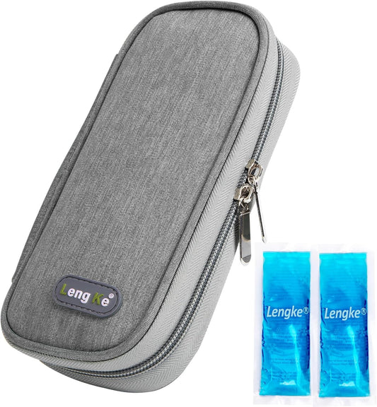 Leng Ke Insulin Cooler Travel Case - Portable Insulated Medication Bag for Insulin Pens & Blood Glucose Monitor Supplies, Diabetic Travel Case - TSA Approved (Grey)