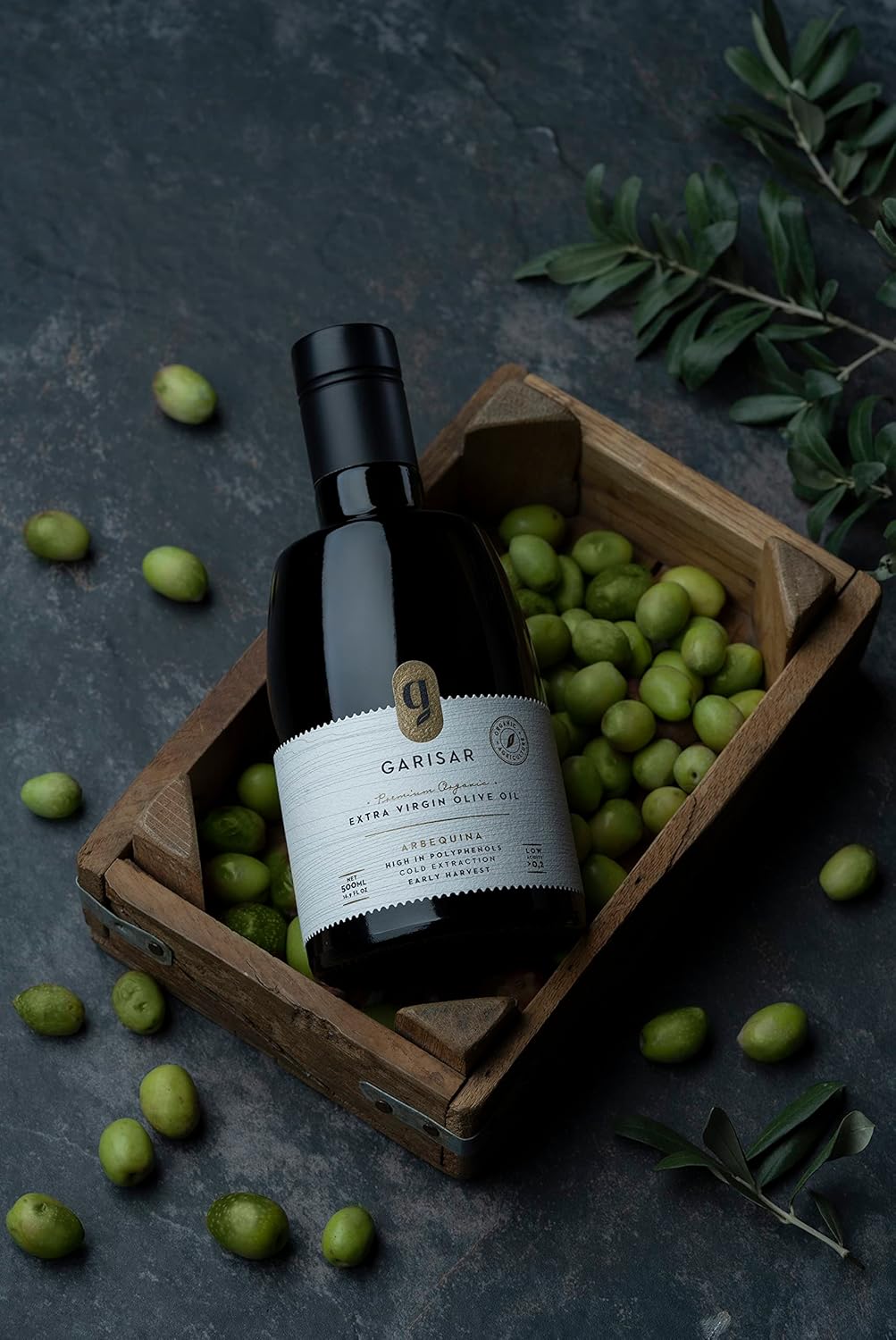 Garisar High In Polyphenol Premium Extra Virgin Olive Oil (>600 ppm), Low Acidity (max 0.2%), NYIOOC 2025 Gold Medal Winner, Organic Agriculture, Hand Picked, Cold Pressed, 100% Arbequina, Pack of 6