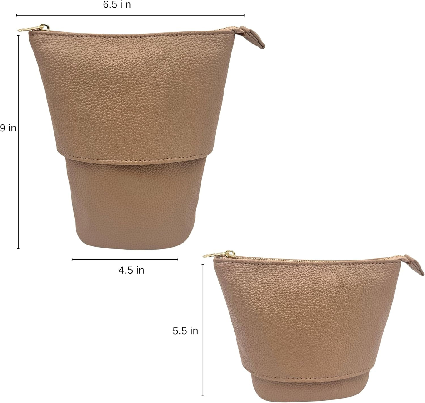 JAZD Convertible Travel Makeup Brush Bag, Stand-Up Brush Holder Pouch For Easy Access, Cosmetic Case Organizer (BEIGE)