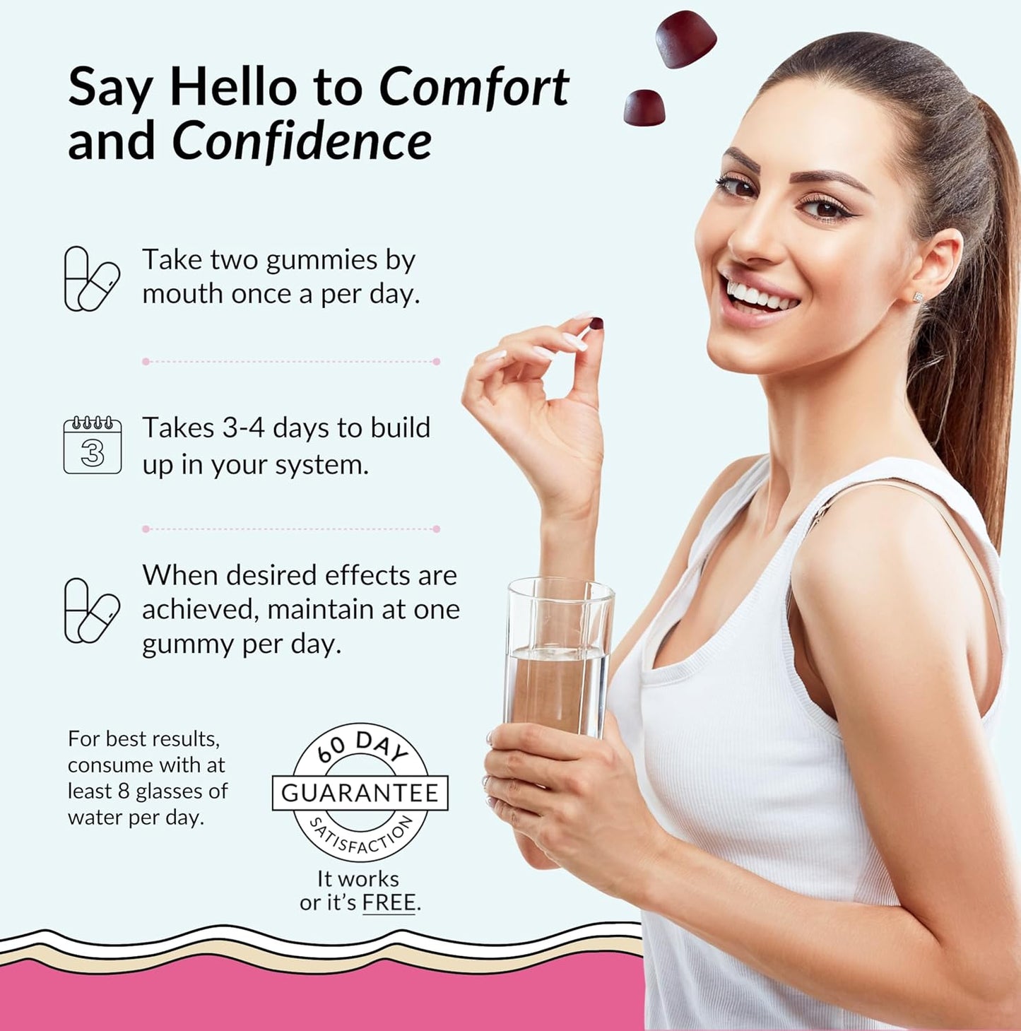 Flower Power Vaginal Dryness Gummies - Vaginal Moisturizer for Dryness, Feminine Care, Sugar Free Slippery Elm Bark Mix Berries, Blueberry Flavor Vaginal Moisture, Vegan, 60 Gummies