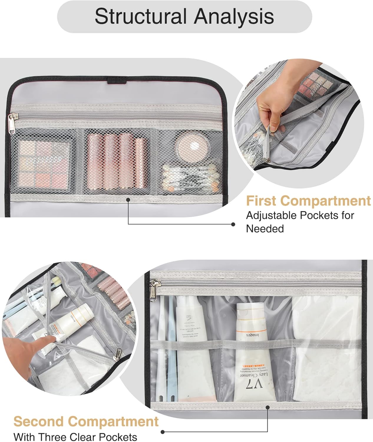 Relavel Travel Toiletry Bag for Men, Hanging Toiletry Bag for Women Makeup Cosmetic Storage Organizer Large Capacity Travel Kit Shaving Bag for Full Sized Container Black