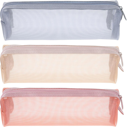 3PCS Mesh Makeup Brush Bag, Mesh Zipper Pouch Bags 7" Portable Travel Cosmetic Bag Square Pencil Case Organizer Stationery Storage Bags for Home Office Supplies Cosmetics Makeup Travel Accessories