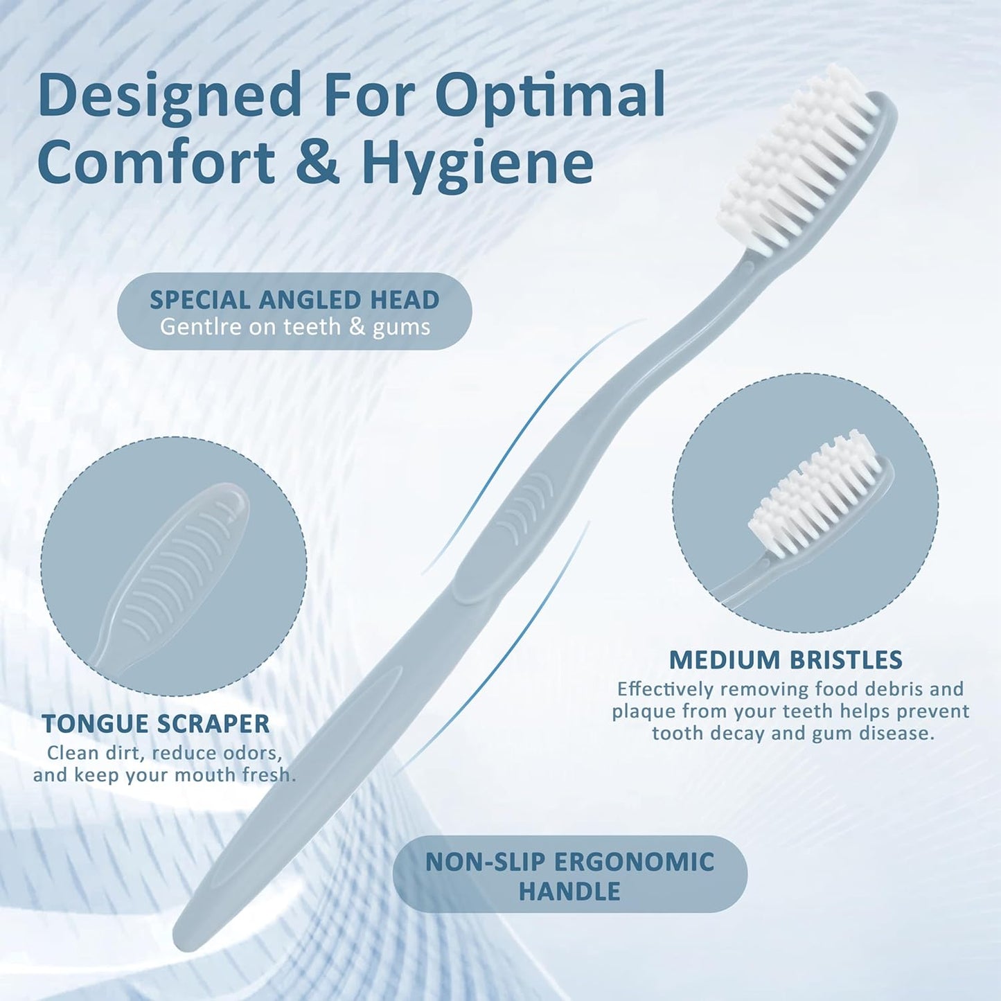 Bulk 80-Pack Individually Wrapped Toothbrushes with Tongue Scraper | Travel Toothbrush Set for Adults | Soft Bristles, Hygienic Dental Care for Hotels, Home, Events (Multi-Colored)