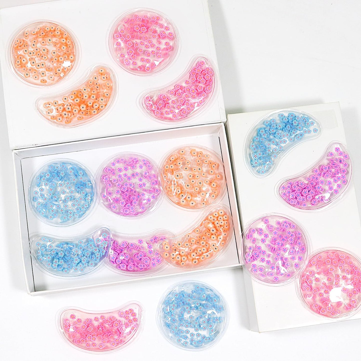 4PCS Gel Eye Ice Pack Set, Cold & Hot Compress, Reusable Cooling Gel Pads for Strain Relief, Relaxation, SPA and Sleep (4 Blue Flowers-2)