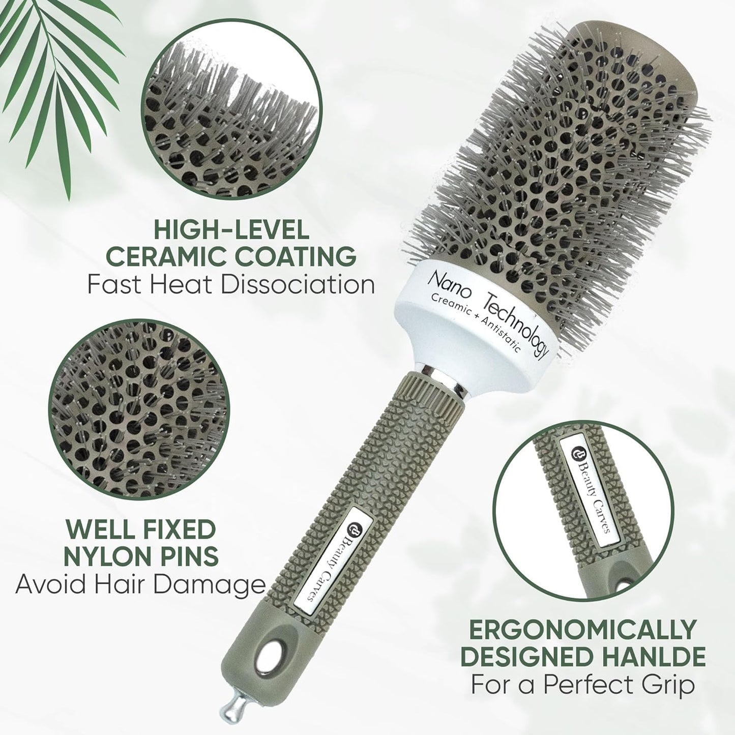 Round Brush Set, 45&53mm Barrel with 4 Clips – Round Brush for Blow out with Flexible Nylon 66 Bristles Nano Ionic Heat Resistant Tech for Professional Curling, Styling & Shining Texture